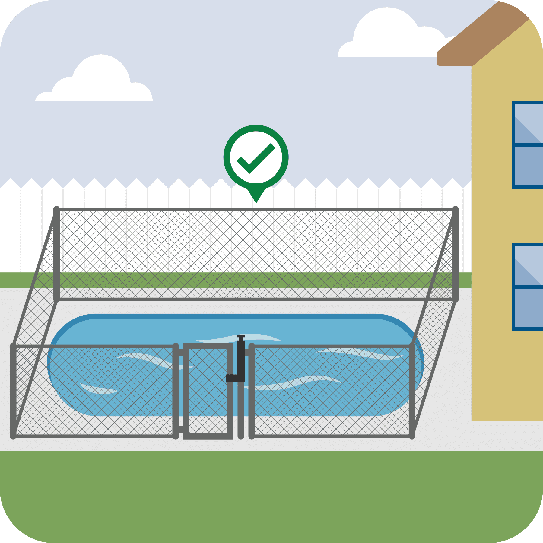 A pool with a fence.
